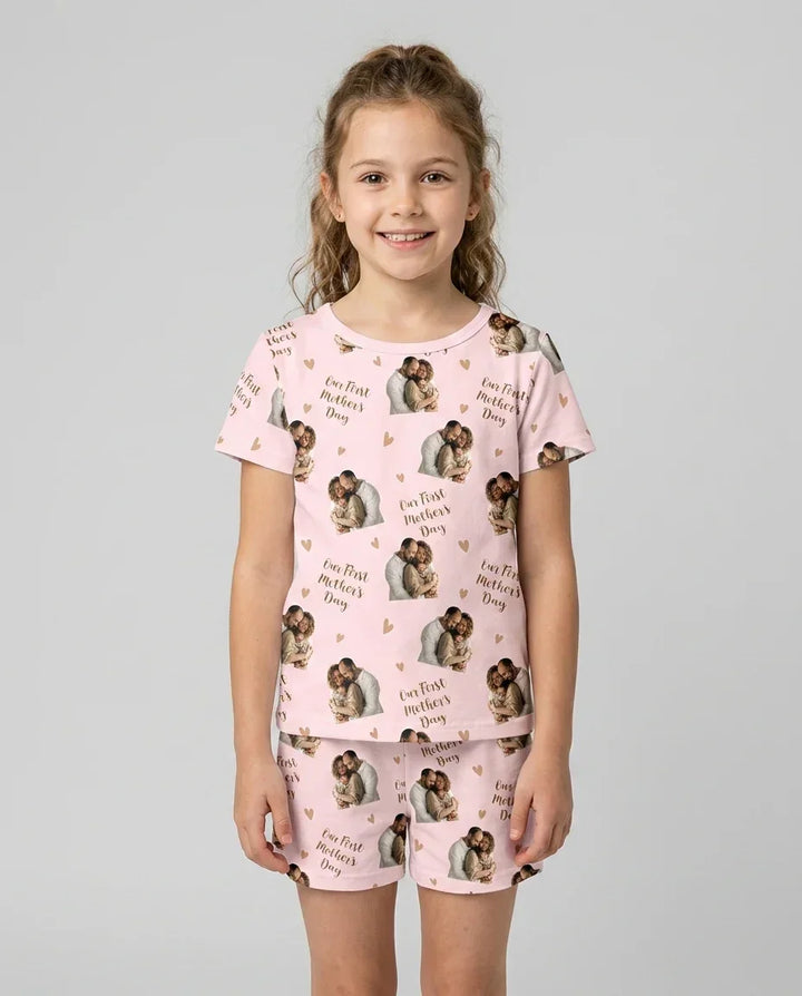 Custom Photo Our First as Parents Bamboo Two Piece Short Sleeve Shorts Pajama Set