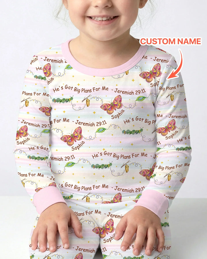 Custom Name He's Got Big Plans For Me  Bamboo Two Piece Long Sleeve Pajama Set
