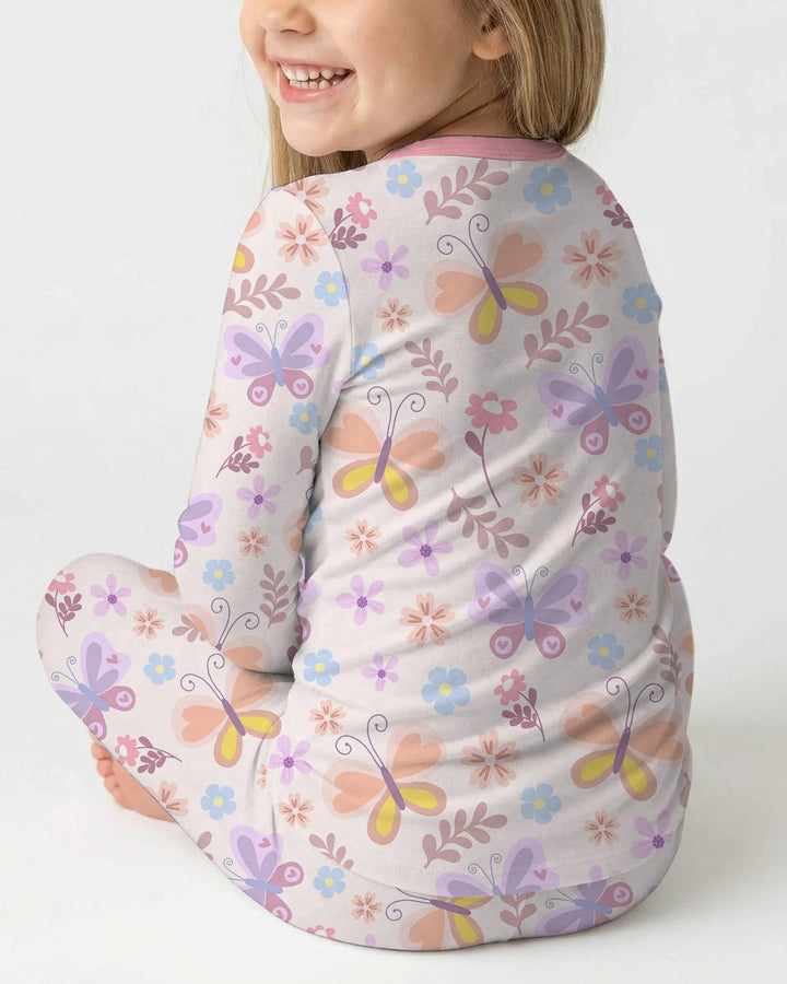 Custom Embroidered Name Butterfly Bamboo Two Piece Long Sleeve Pajama Set