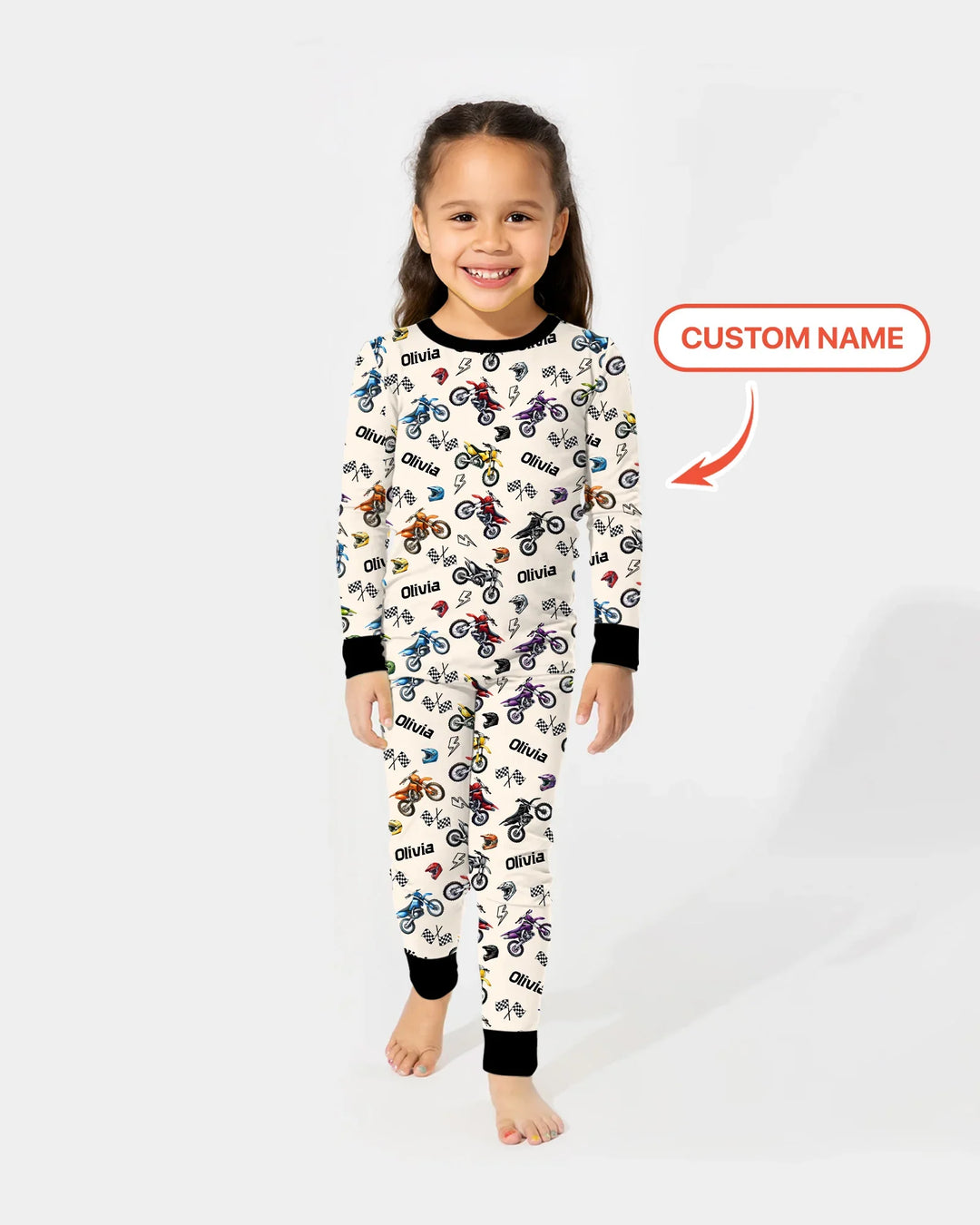 Custom Name Little Dirt Bike Rider Bamboo Two Piece Long Sleeve Pajama Set