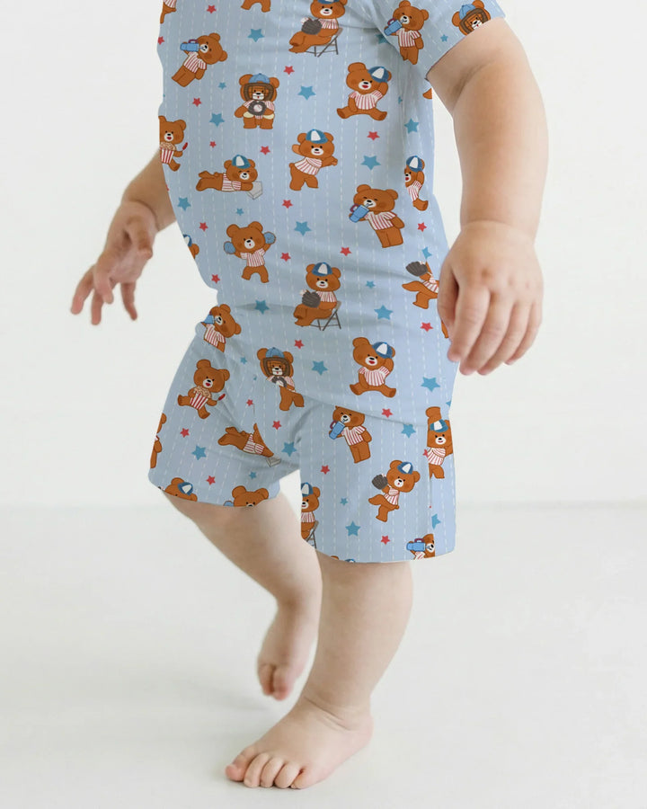 Born To Play Baseball Bamboo Two Piece Short Sleeve Shorts Pajama Set