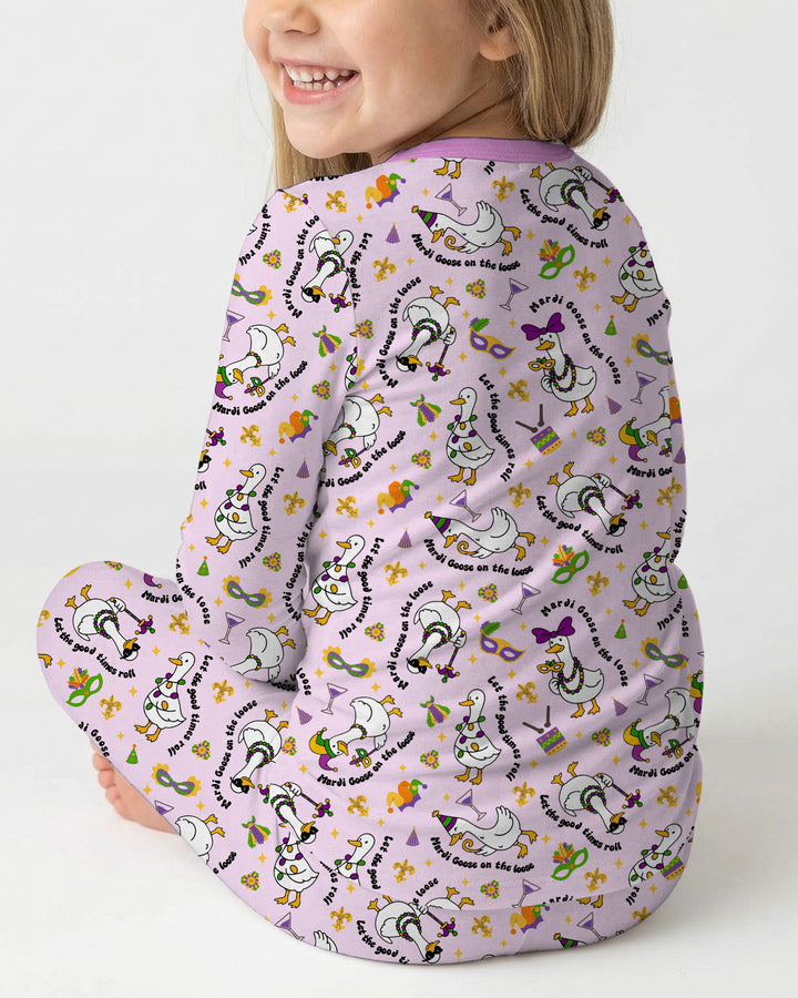 Mardi Gras Silly Goose Two Piece Long Sleeve Pajama Set