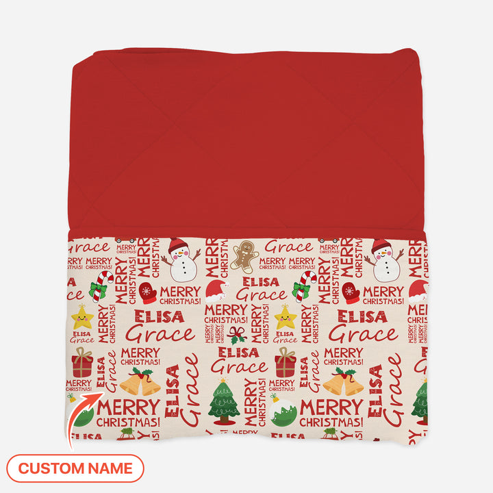 Benutzerdefinierter Name Frohe Weihnachten Quilt Decke