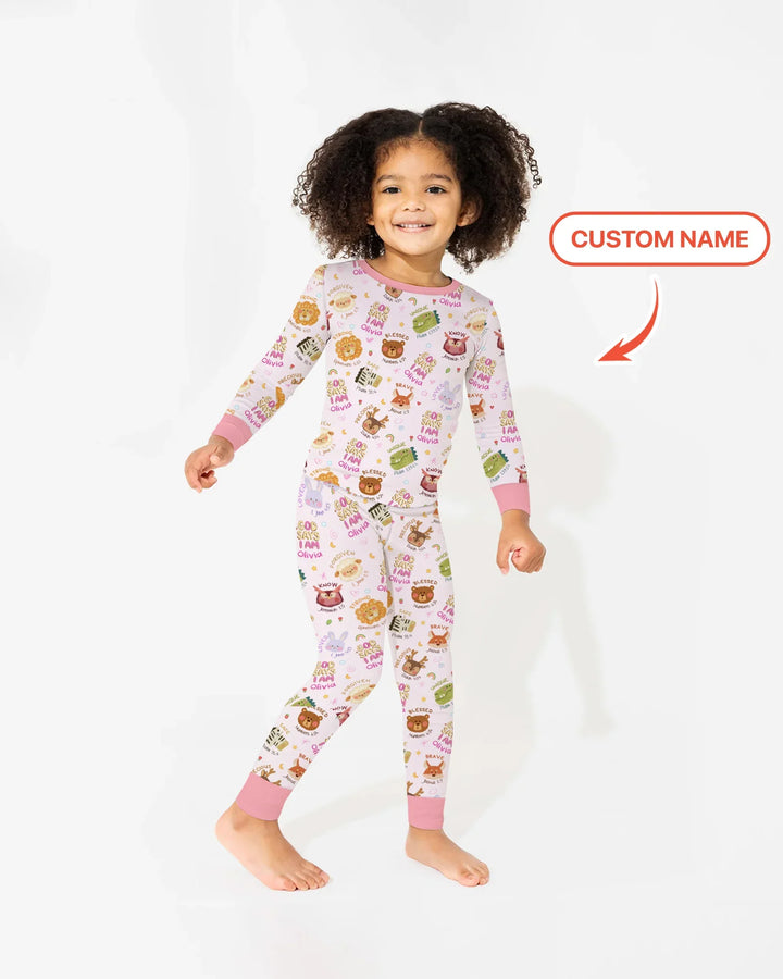 God Says I Am — Little Flock Custom Name Two Piece Long Sleeve Pajama Set