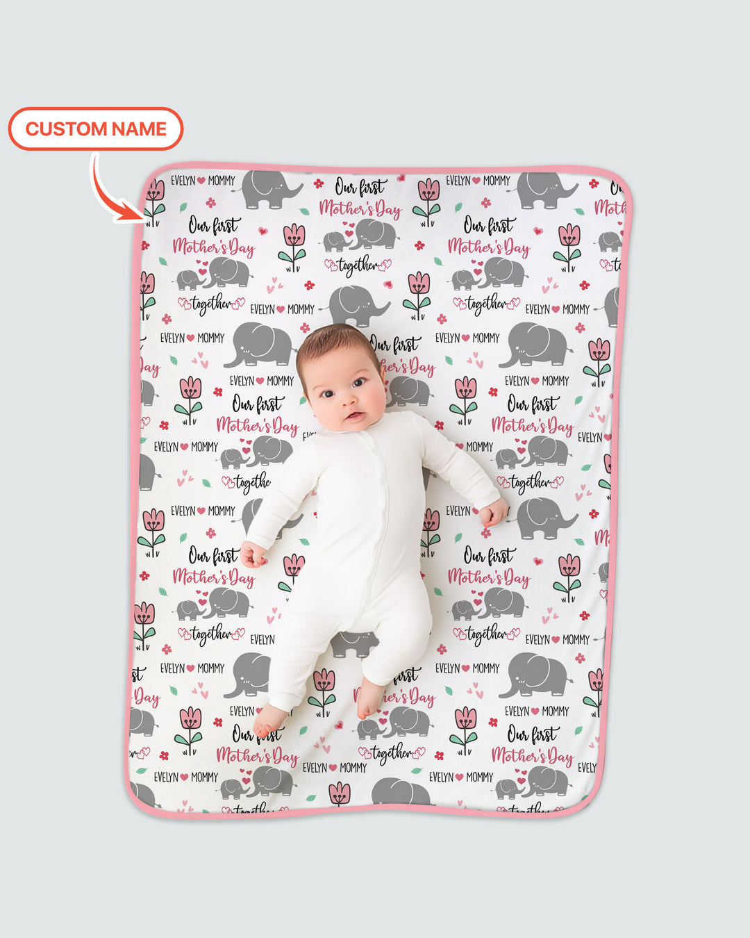 Custom Name Elephant Our First Mother's Day Blanket