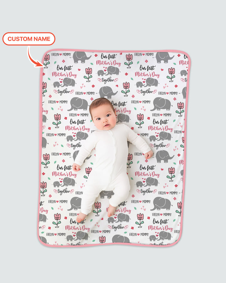 Custom Name Elephant Our First Mother's Day Blanket