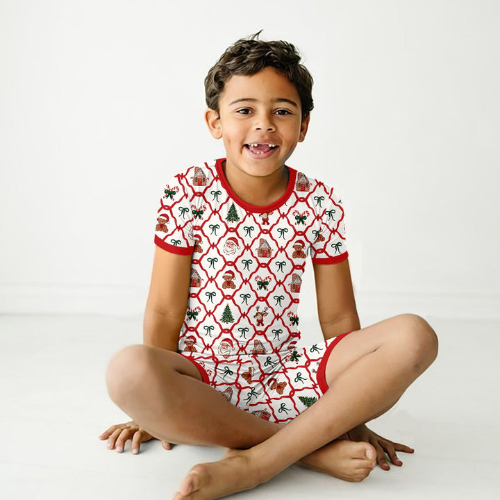 Vintage Christmas Two Piece Short Sleeve Shorts Pajama Set