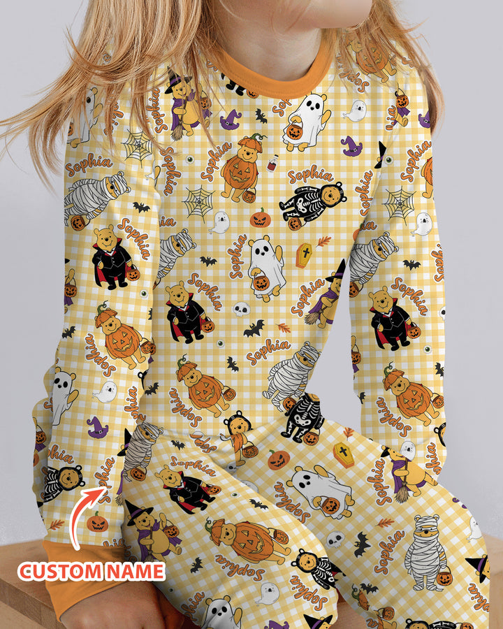 Halloween Bear Custom Name Bamboo Two Piece Long Sleeve Pajama Set