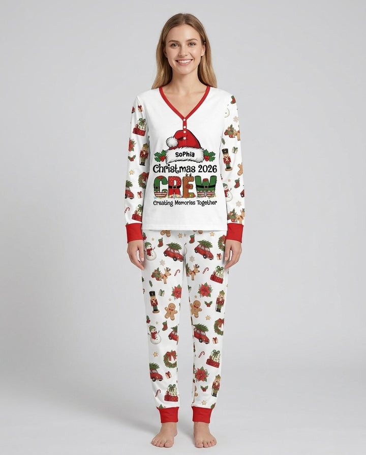 Custom Name Christmas 2026 Crew Bamboo Women Pajama Set