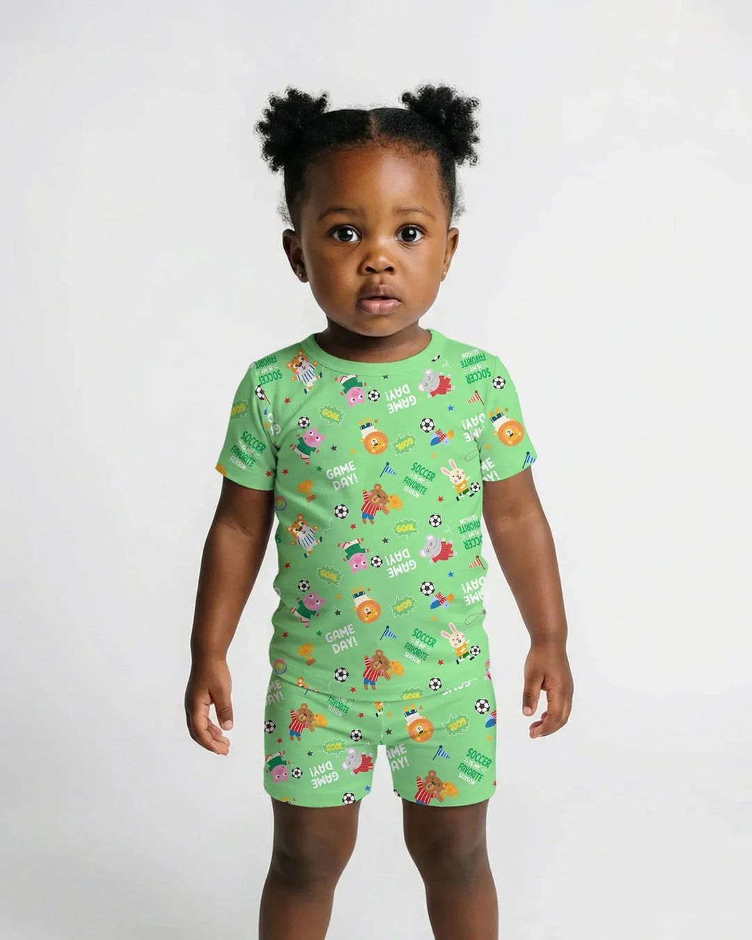 The World Cup Soccer Animals Bamboo Two Piece Short Sleeve Shorts Pajama Set