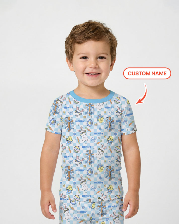 Custom Name Retro Easter Two Piece Short Sleeve Pajama Set