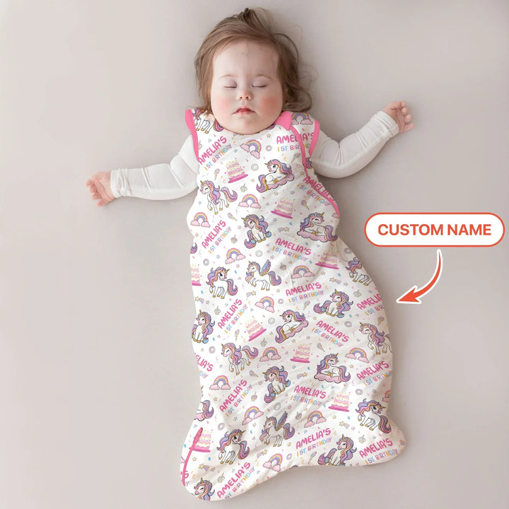 Custom Name Little Unicorn's Birthday Sleep Bag