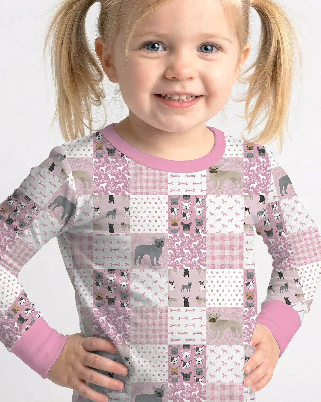 Frenchies Patchwork Family Matching Two Piece Long Sleeve Pajama Set