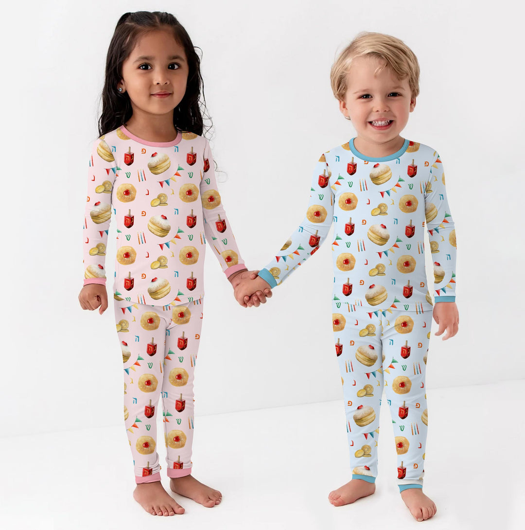 Hanukkah Donuts Two Piece Long Sleeve Pajama Set , Hanukkah Donuts Two Piece Long Sleeve Pajama Set - 12-18M / Blue