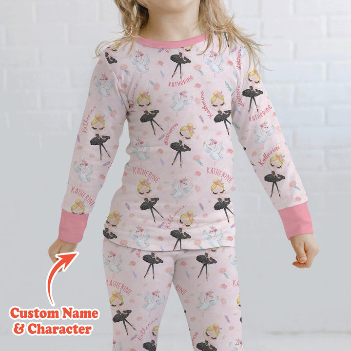 Custom Name Ballerina Doll Two Piece Long Sleeve Pajama Set