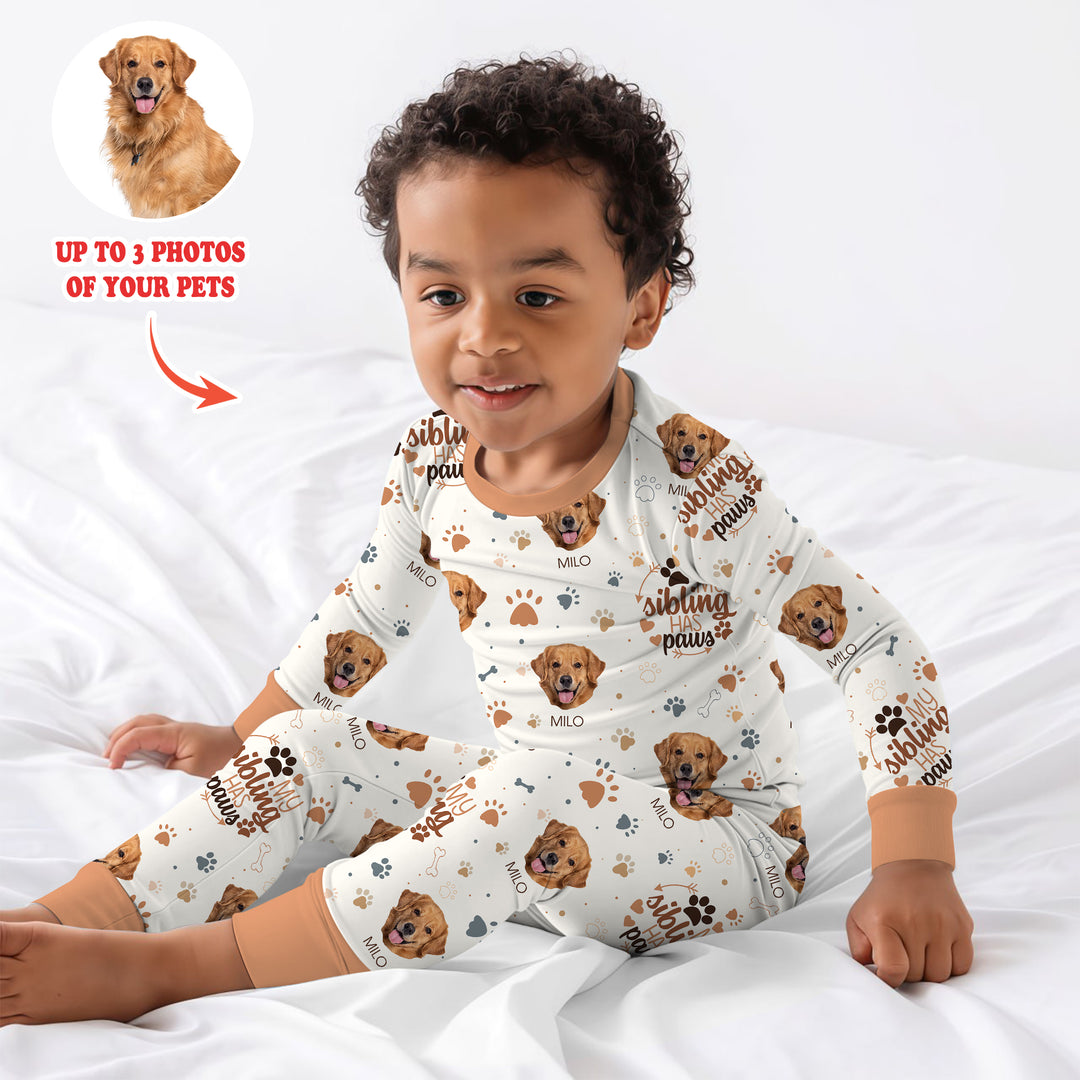 My Siblings Have Paws Upload Photo Two Piece Long Sleeve Pajama Set