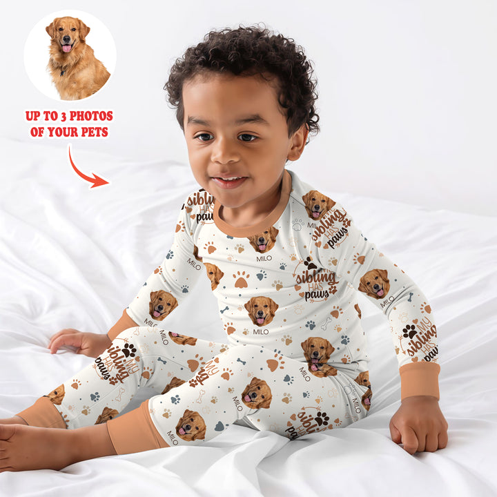 My Siblings Have Paws Upload Photo Two Piece Long Sleeve Pajama Set
