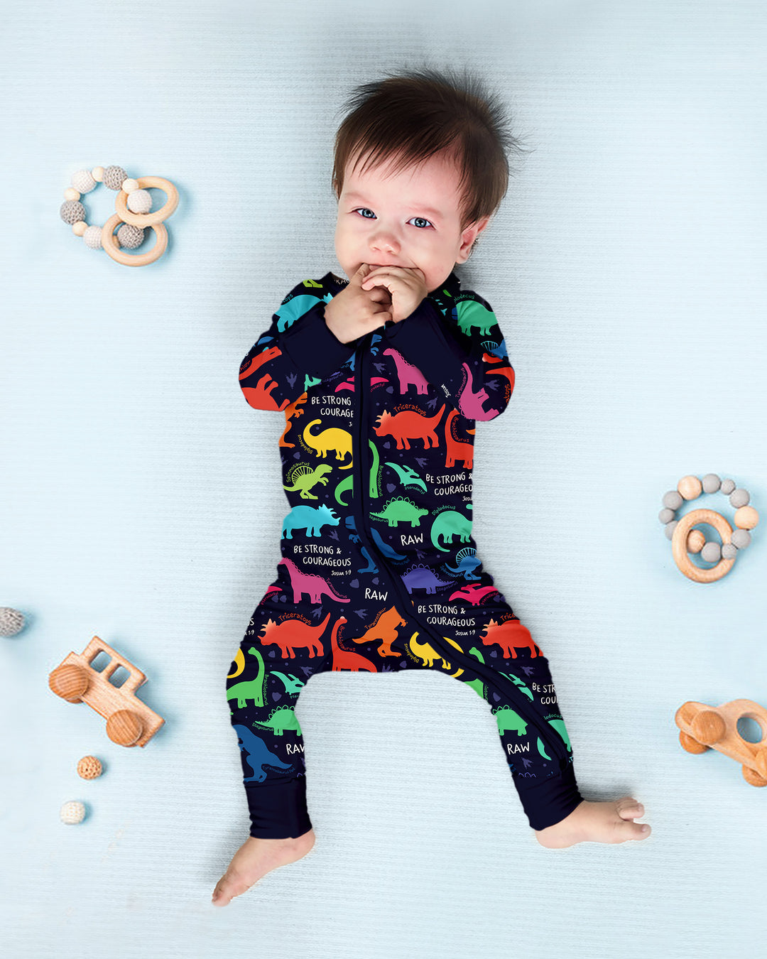 Be Strong and Courageous Dinosaur Christian Bamboo Convertible Zippy