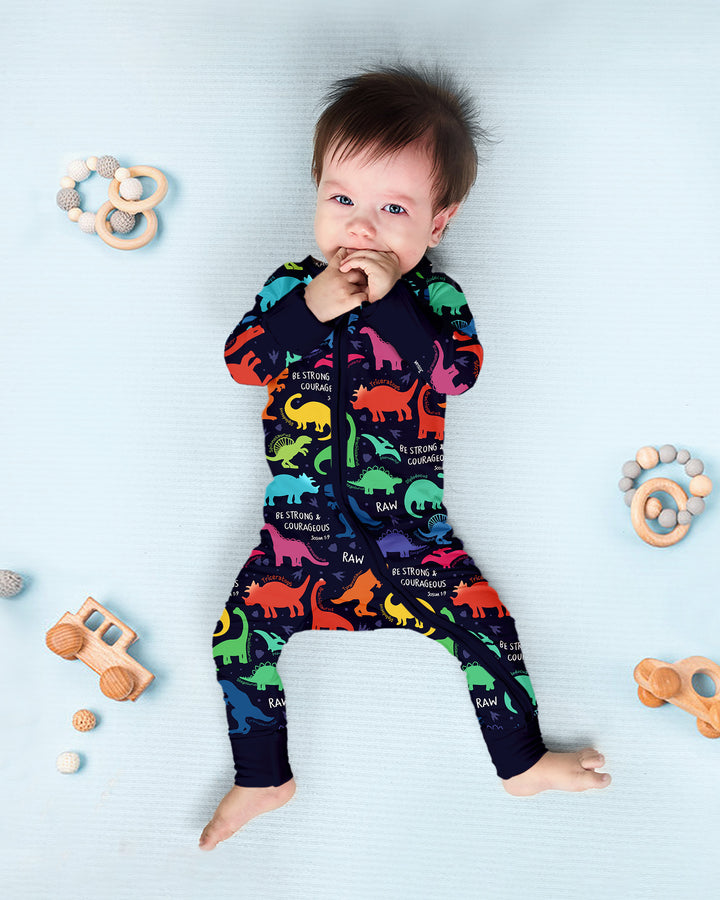 Be Strong and Courageous Dinosaur Christian Bamboo Convertible Zippy