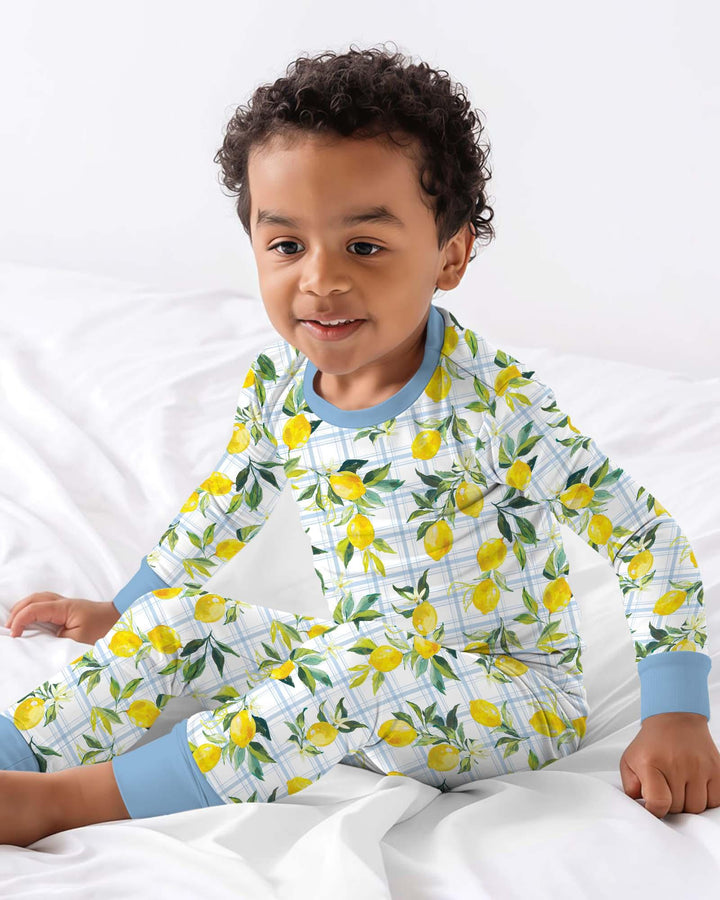 Mediterranean Lemons Family Matching Bamboo Two Piece Long Sleeve Pajama Set