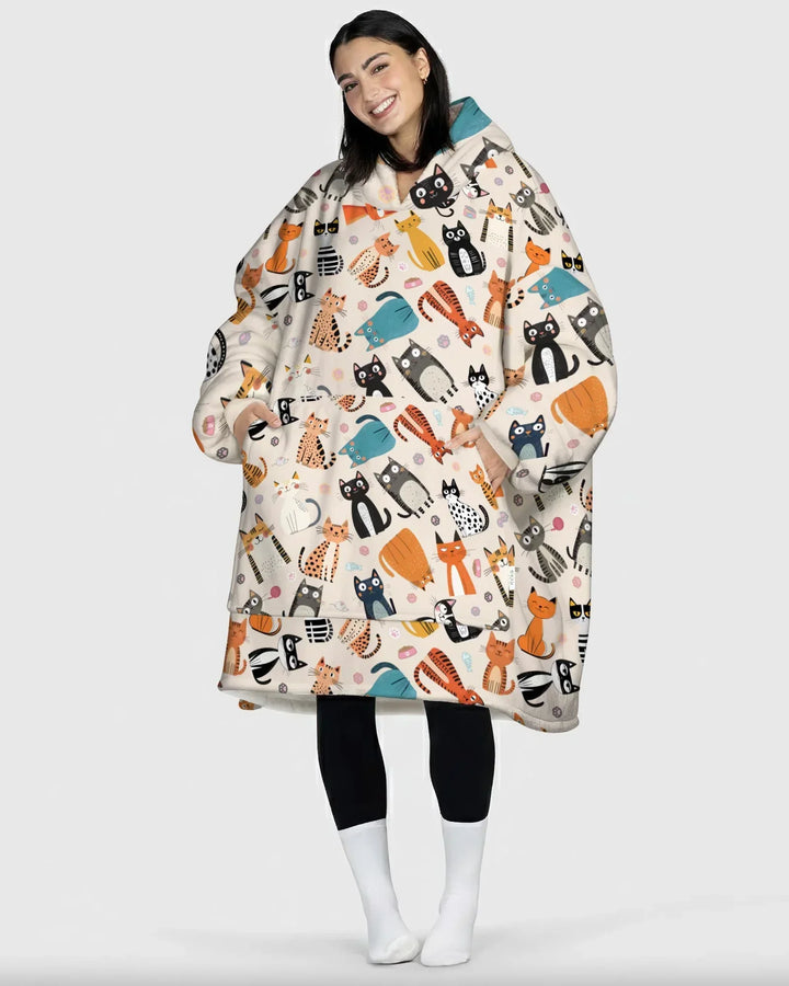 Manta Sudadera con Capucha de Bambú Personalizada a Juego para Familia de Gatos Traviesos y Tontos