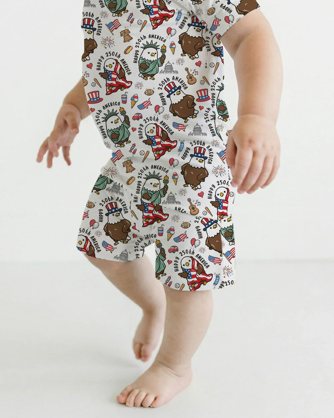 Happy 250th America Cute Patriotic Eagles Family Matching Bamboo Two Piece Short Sleeve Shorts Pajama Set