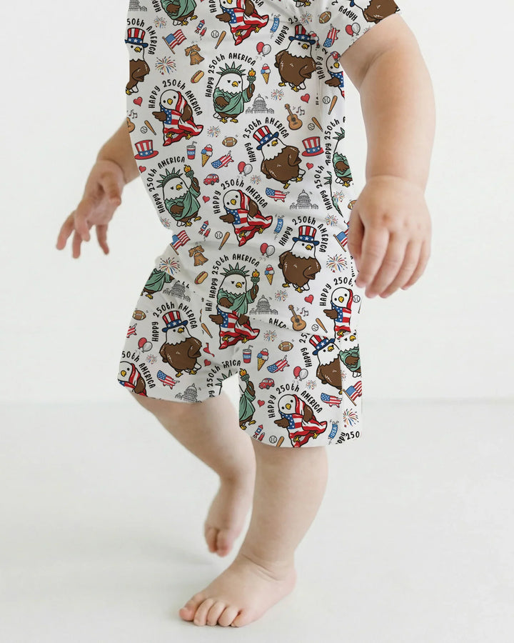 Happy 250th America Cute Patriotic Eagles Family Matching Bamboo Two Piece Short Sleeve Shorts Pajama Set