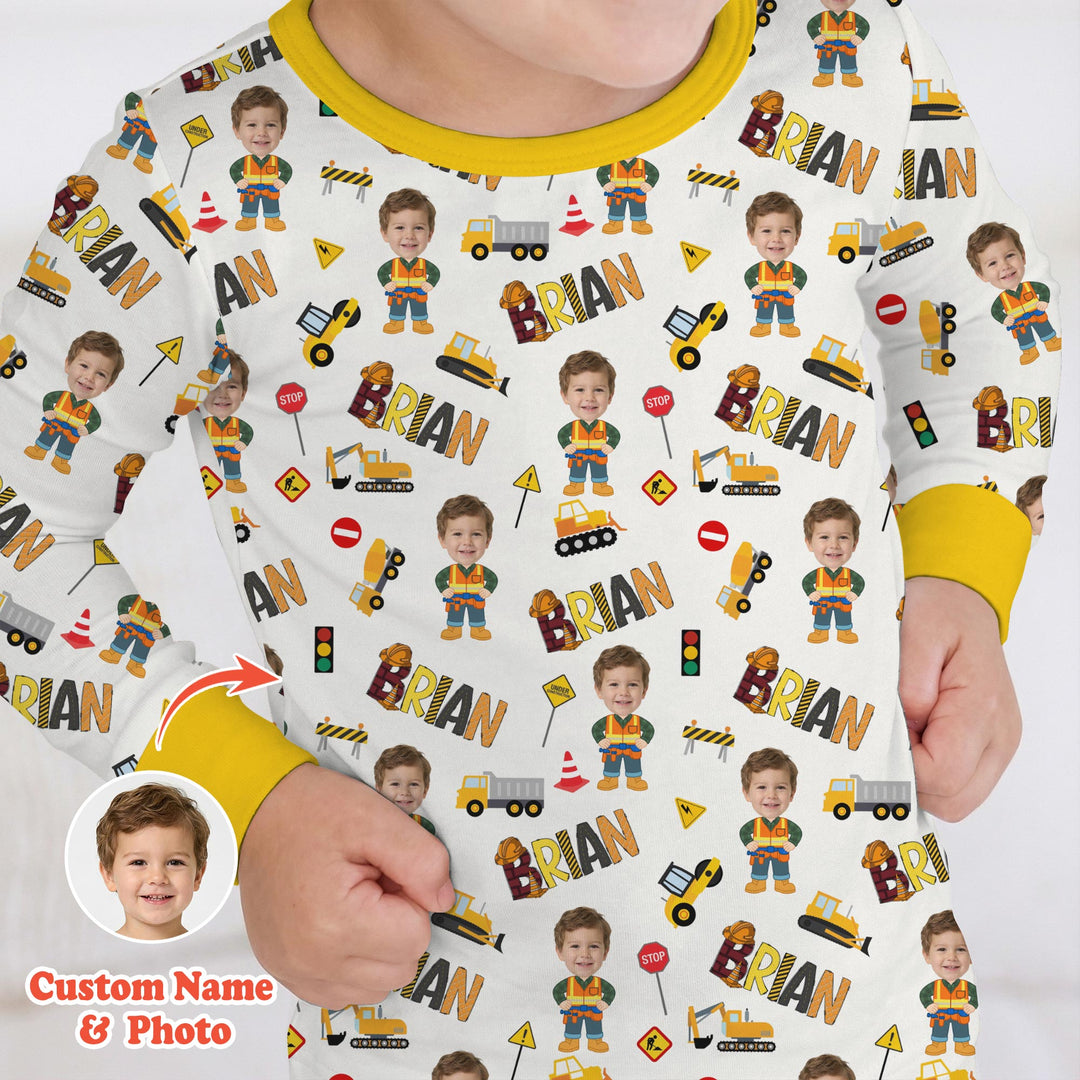 Custom Photo Doodle Little Builder Two Piece Long Sleeve Pajama Set