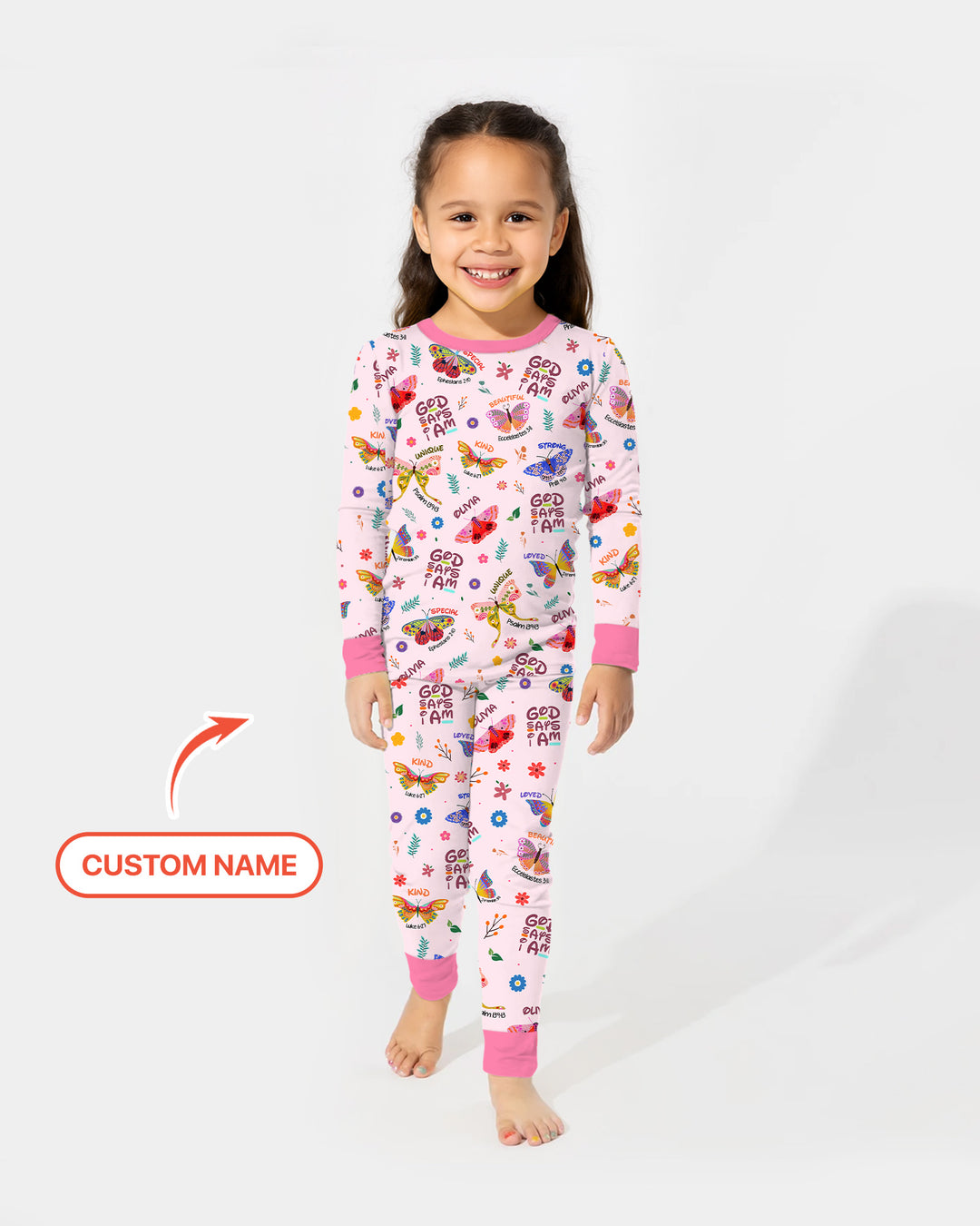 Custom Name God says I am Butterfly Two Piece Long Sleeve Pajama Set