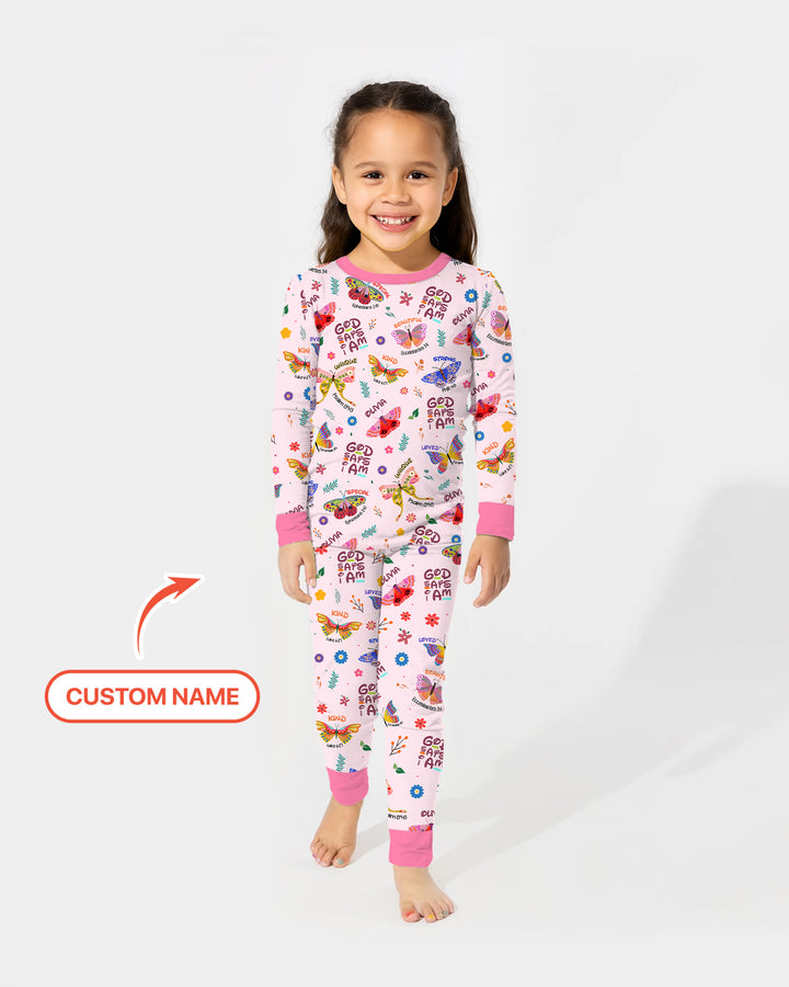 Custom Name God says I am Butterfly Two Piece Long Sleeve Pajama Set