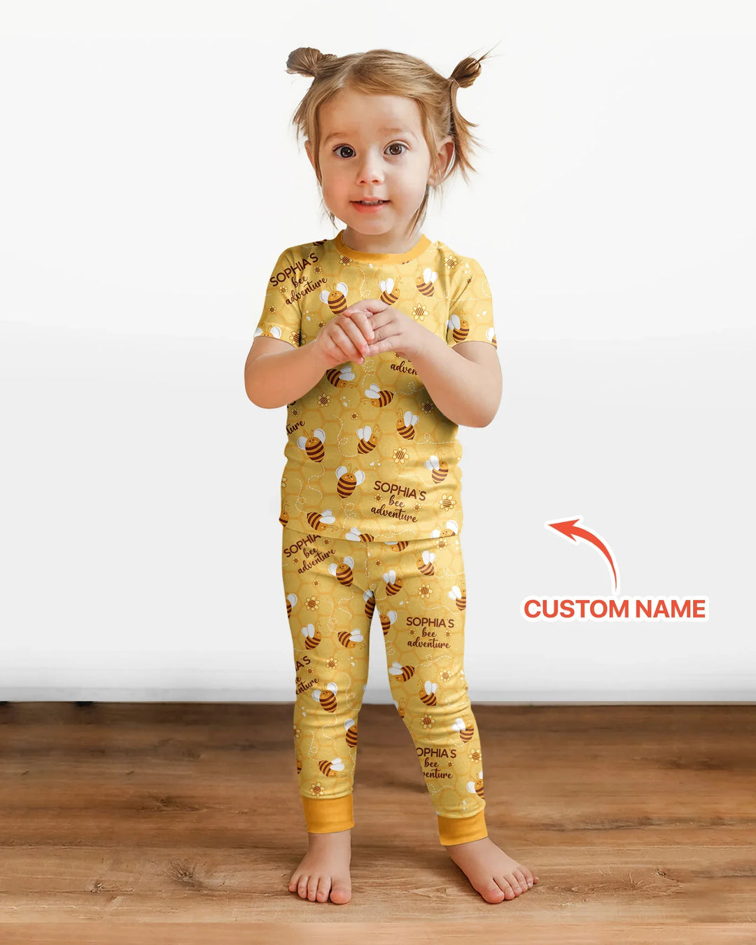 Custom Name Bee Back To School Bamboo Two Piece Short Sleeve Pajama Set