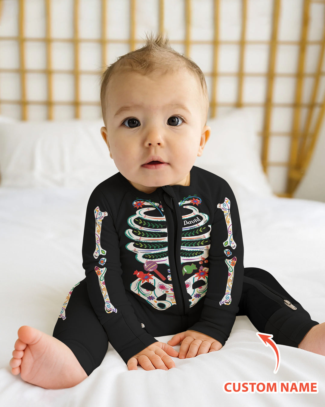 Custom Mexican Halloween Floral Skeleton Bamboo Convertible Zippy