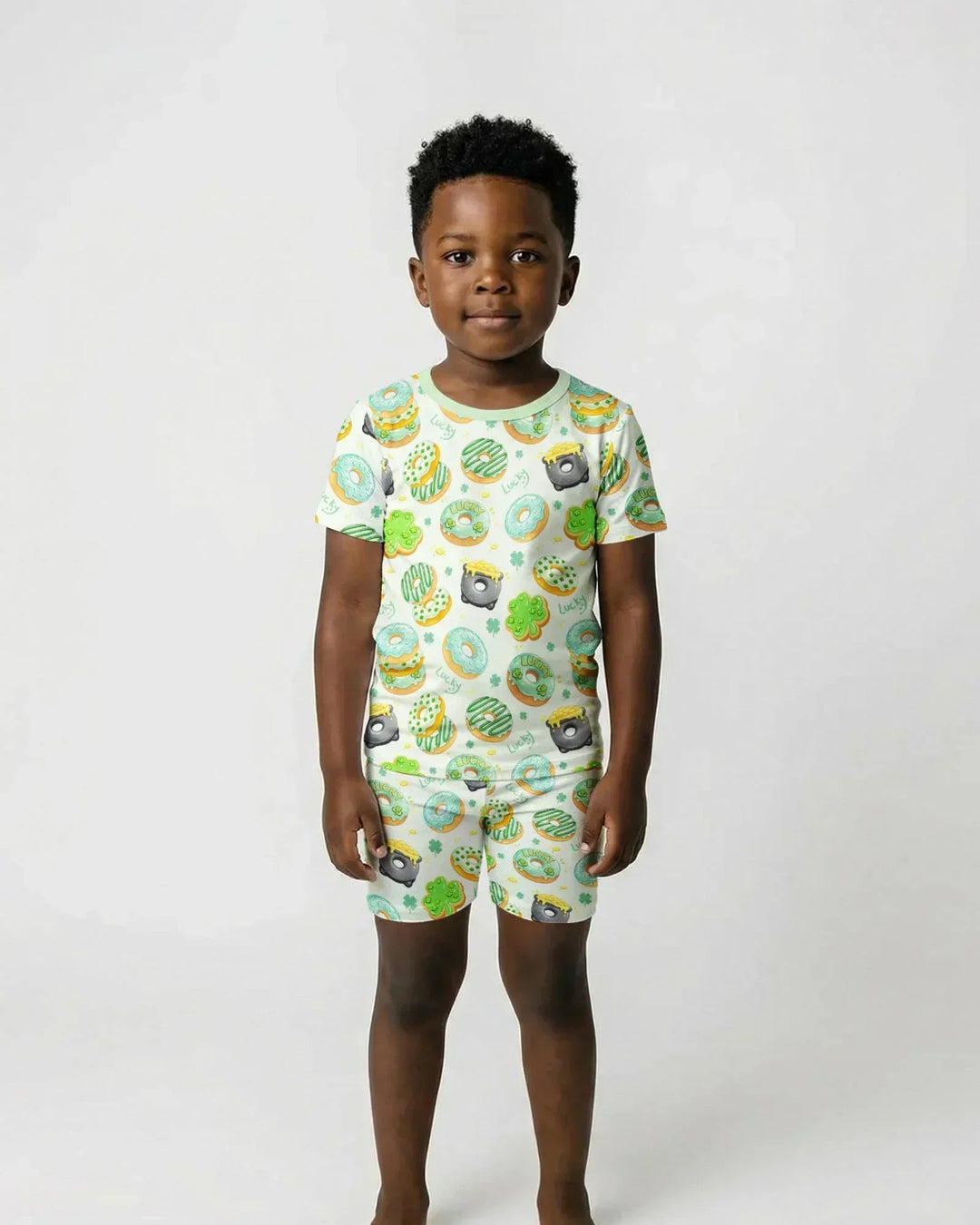 St. Patrick's Day Donut Two Piece Short Sleeve Shorts Pajama Set