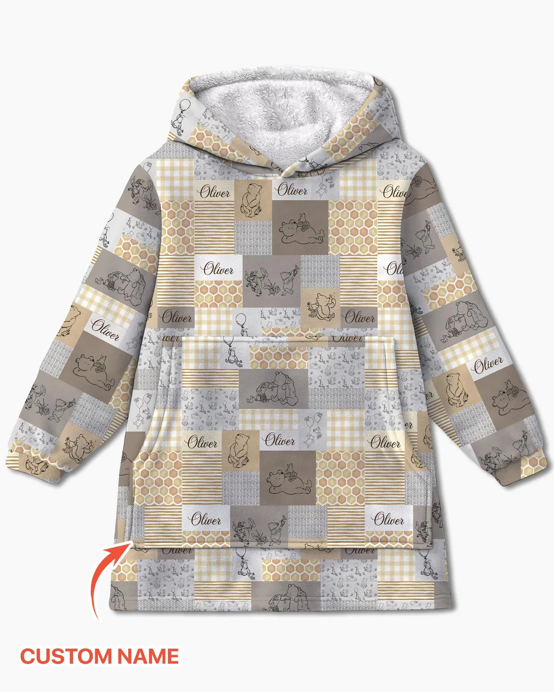 Personalized Classic Bear Patchwork  Bamboo Blanket Hoodie