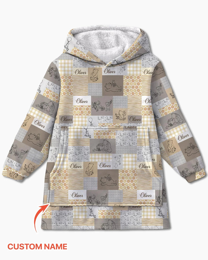 Personalized Classic Bear Patchwork  Bamboo Blanket Hoodie