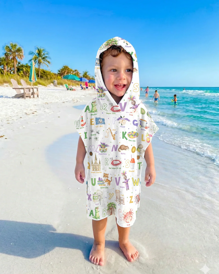 Poncho de Natación de Bambú "Alfabeto de Luisiana"