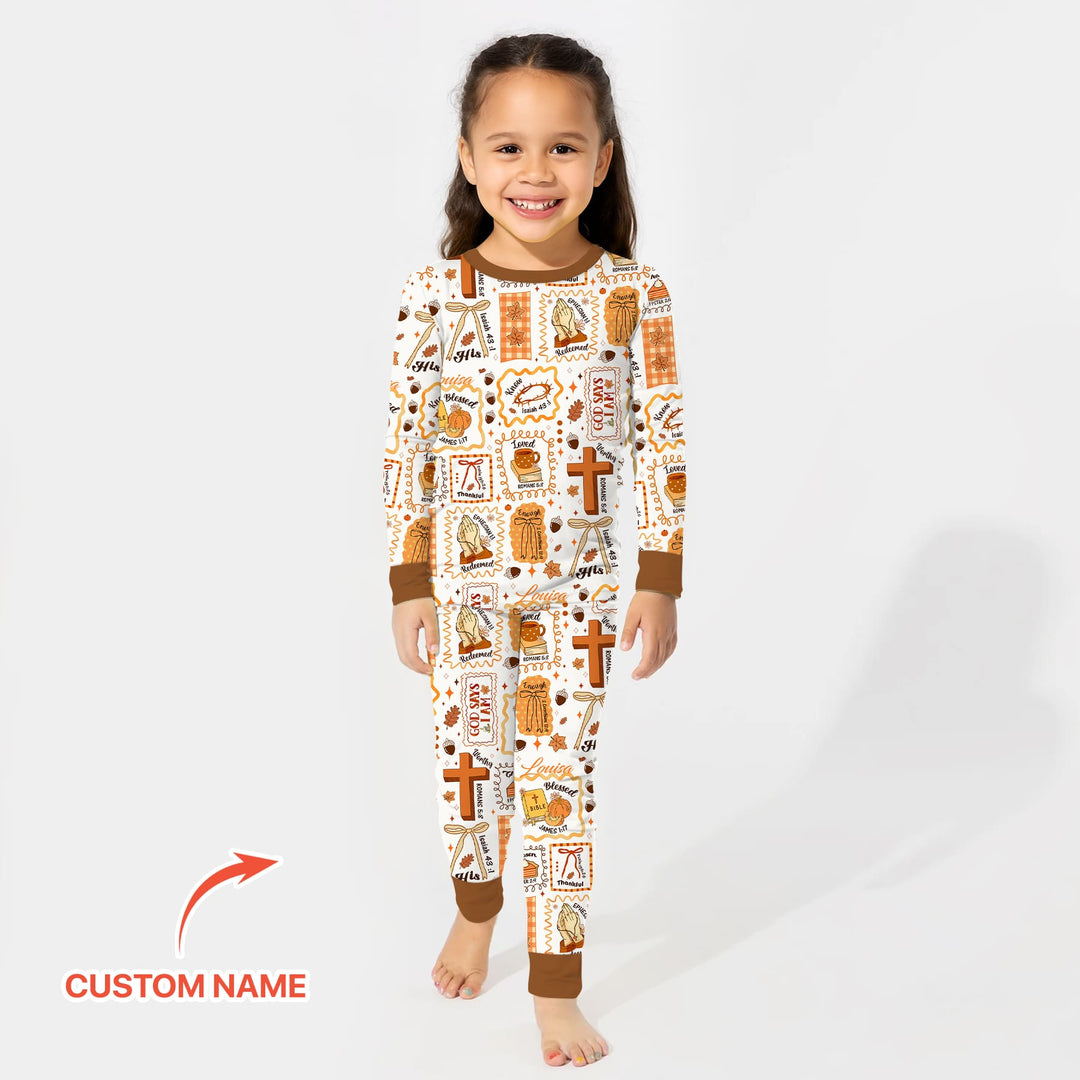 Custom Name I Am Thankful For Jesus Two Piece Long Sleeve Pajama Set , Custom Name I Am Thankful For Jesus Two Piece Long Sleeve Pajama Set - 12-18M