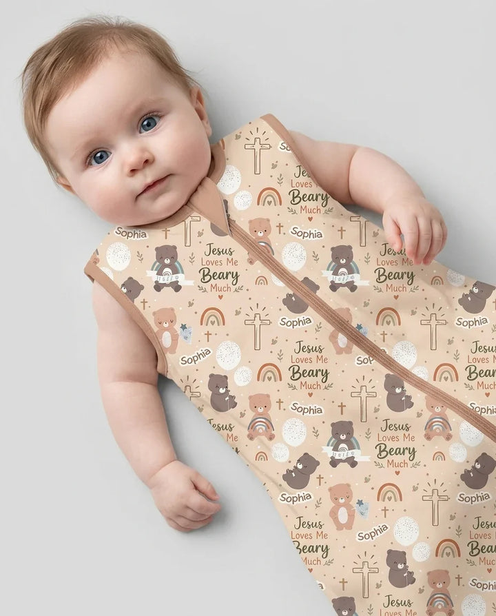 Custom Name Jesus Loves Me Beary Much Bamboo Sleep Bag