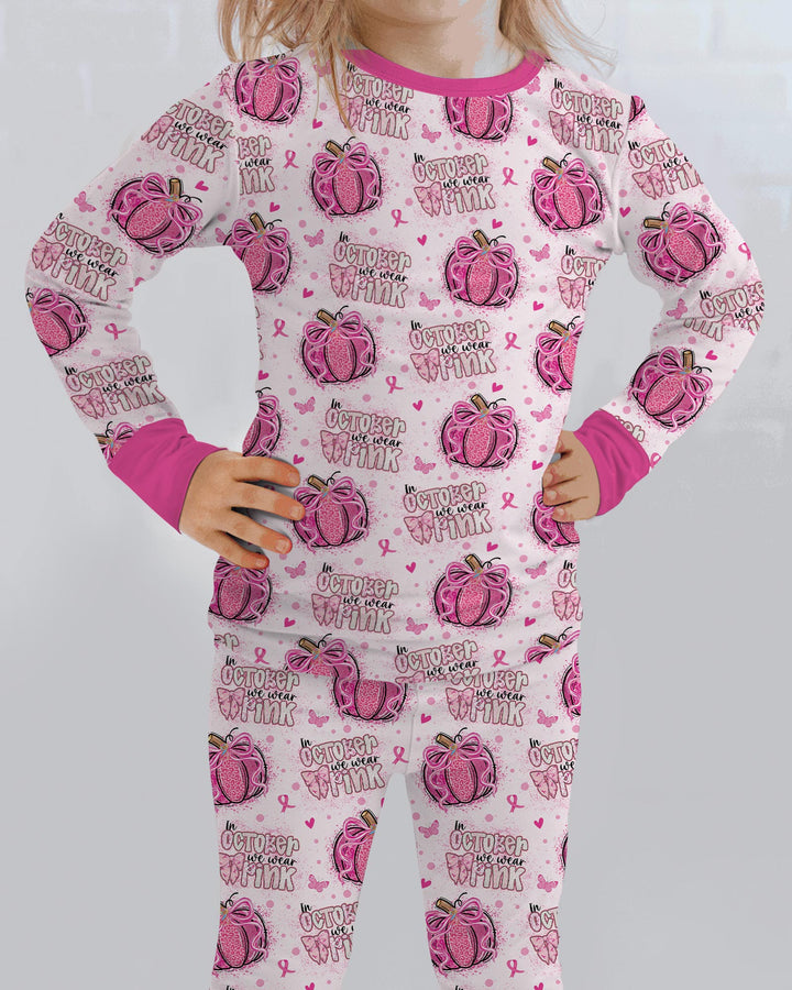 We Wear Pink Pumpkin Mommy & Me Matching Bamboo Two Piece Long Sleeve Pajama Set