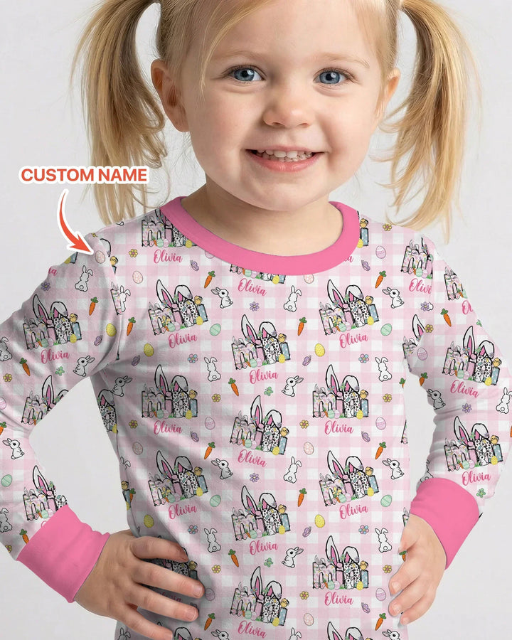 Custom Name Easter Family Matching Two Piece Long Sleeve Pajama Set