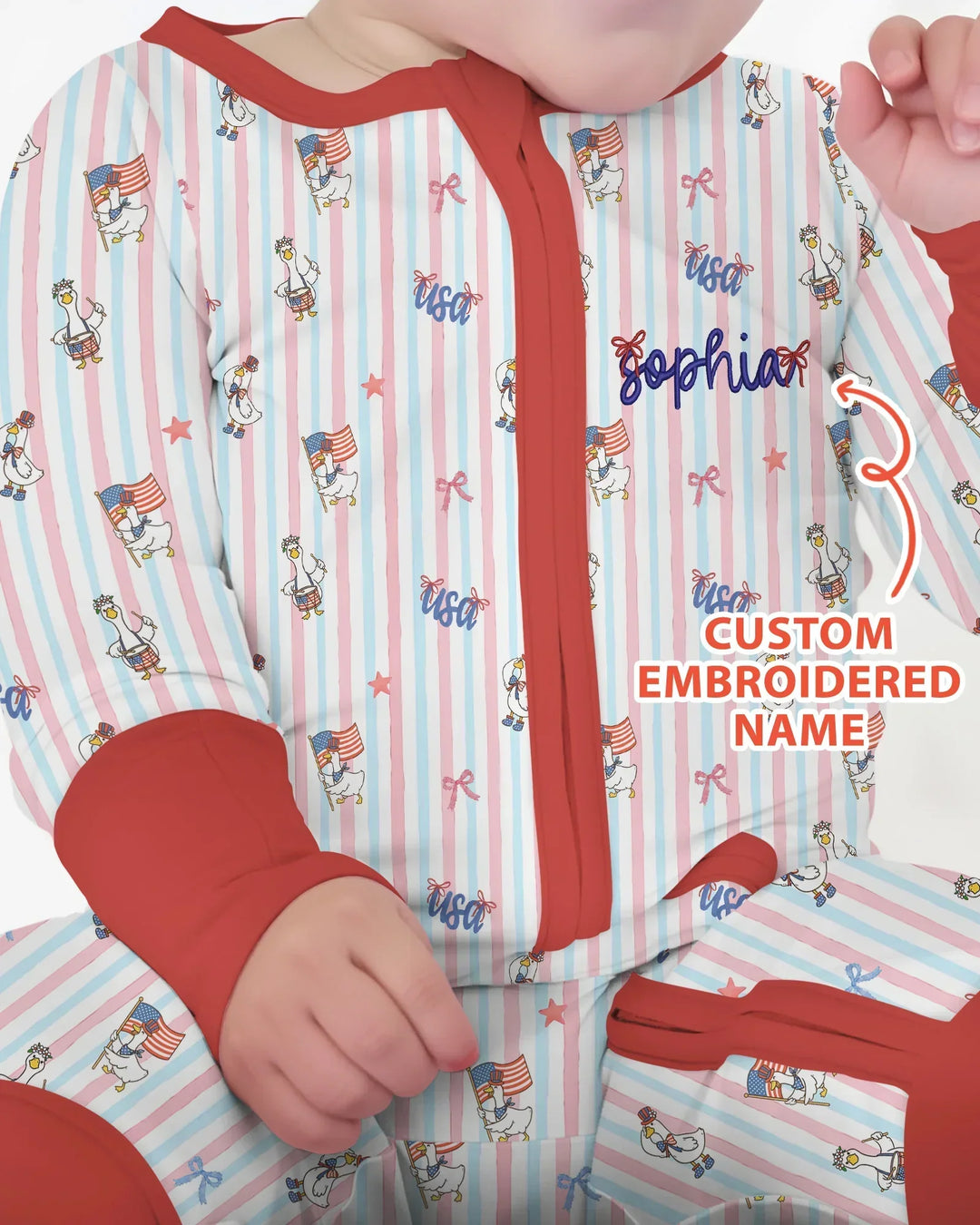 Personalized Cute Goose America 250 Embroidered Bamboo Convertible Zippy
