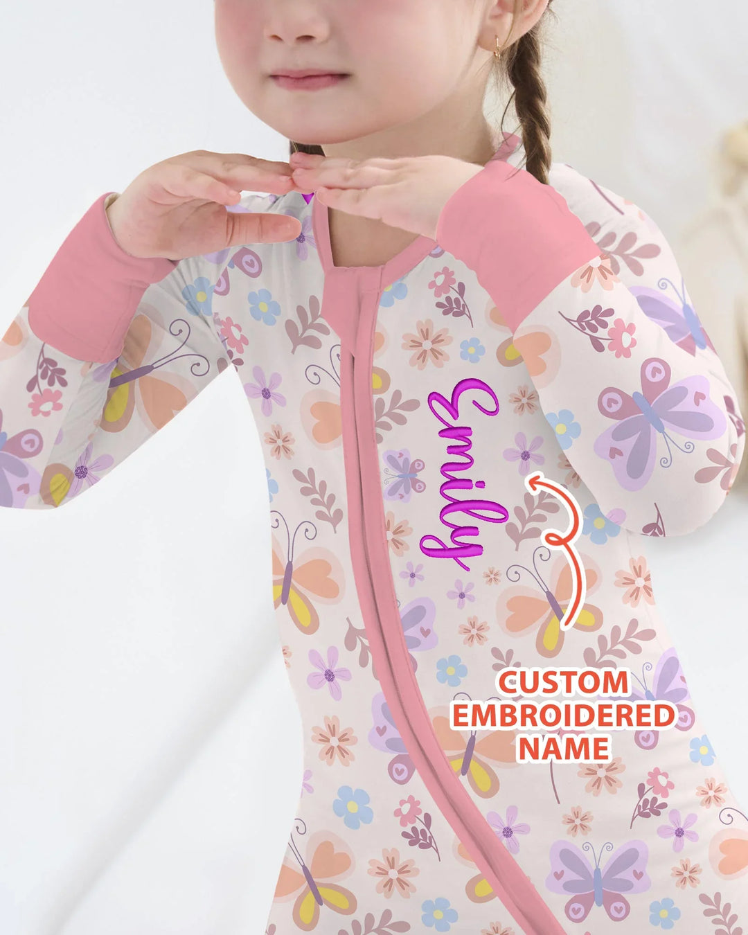 Custom Embroidered Name Butterfly Bamboo Convertible Zippy