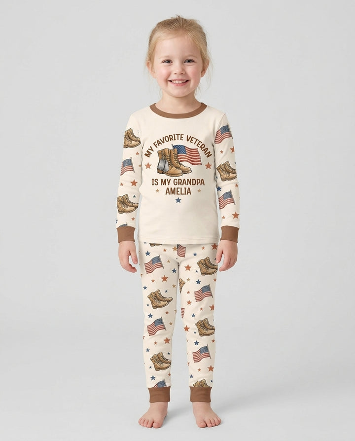 My Favorite Veteran Is My Grandpa Bamboo Two Piece Long Sleeve Pajama Set