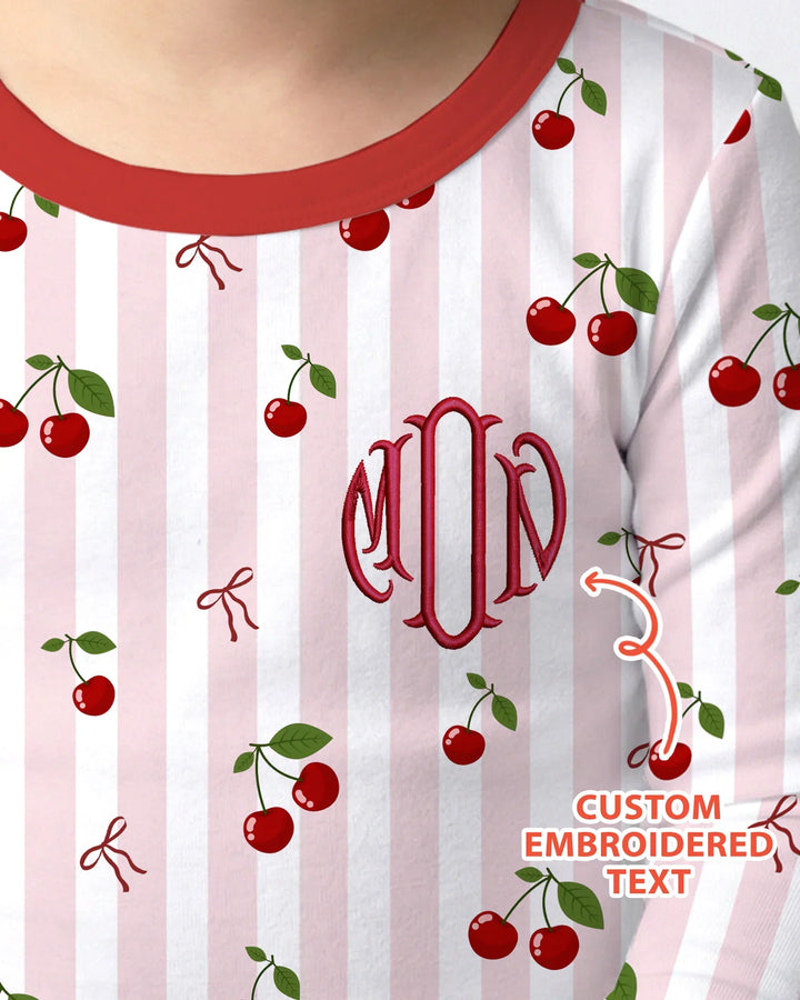 Personalized Embroidered Monogram Letter Bamboo Two Piece Long Sleeve Pajama Set