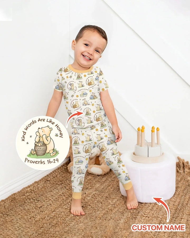 Kind Words Are Like Honey Custom Name Bamboo Two Piece Short Sleeve Pajama Set