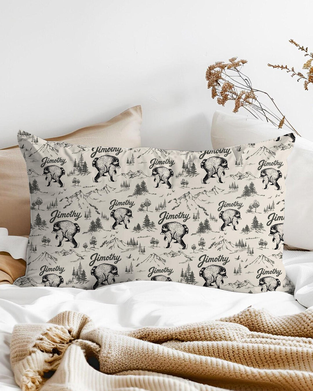 Vintage Jimothy Racoon Family Matching Bamboo Pillow Case