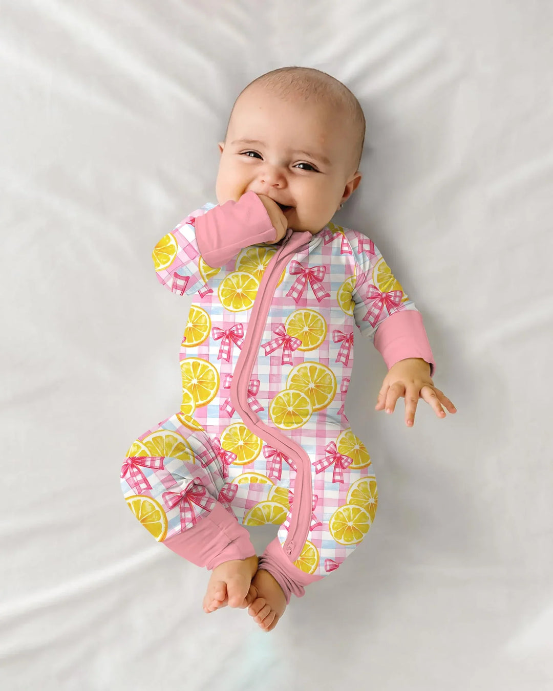 Pink Lemons Bows Checkered Bamboo Convertible Zippy