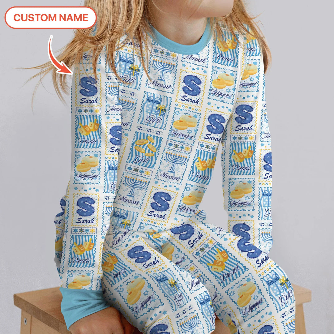Light of Hanukkah Custom Name Two Piece Long Sleeve Pajama Set