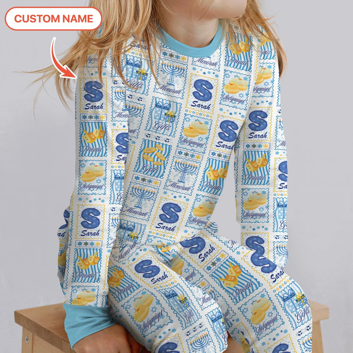 Light of Hanukkah Custom Name Two Piece Long Sleeve Pajama Set