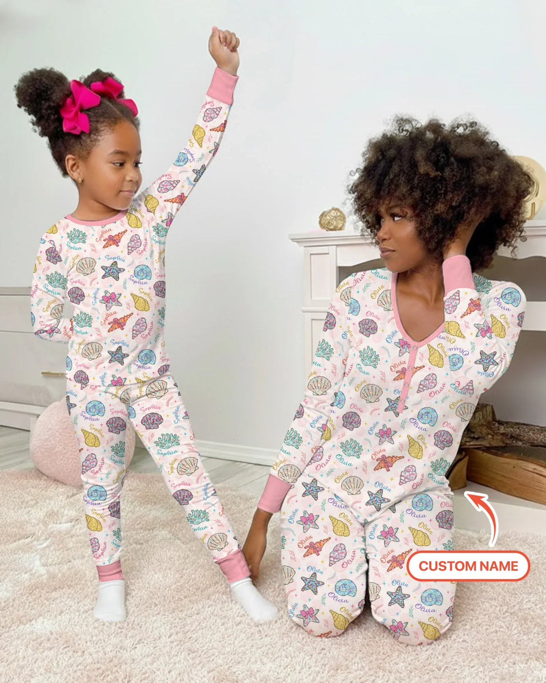 Conjunto de pijama de verano de bambú para mujer con nombre personalizado, diseño de flores silvestres y paisajes marinos